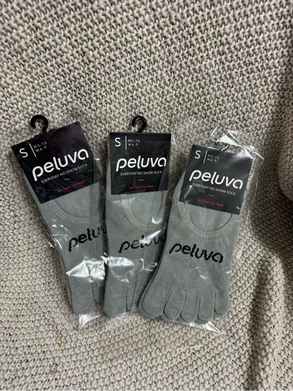 Peluva Men’s Grey No-Show Toe Socks - Pack of 3